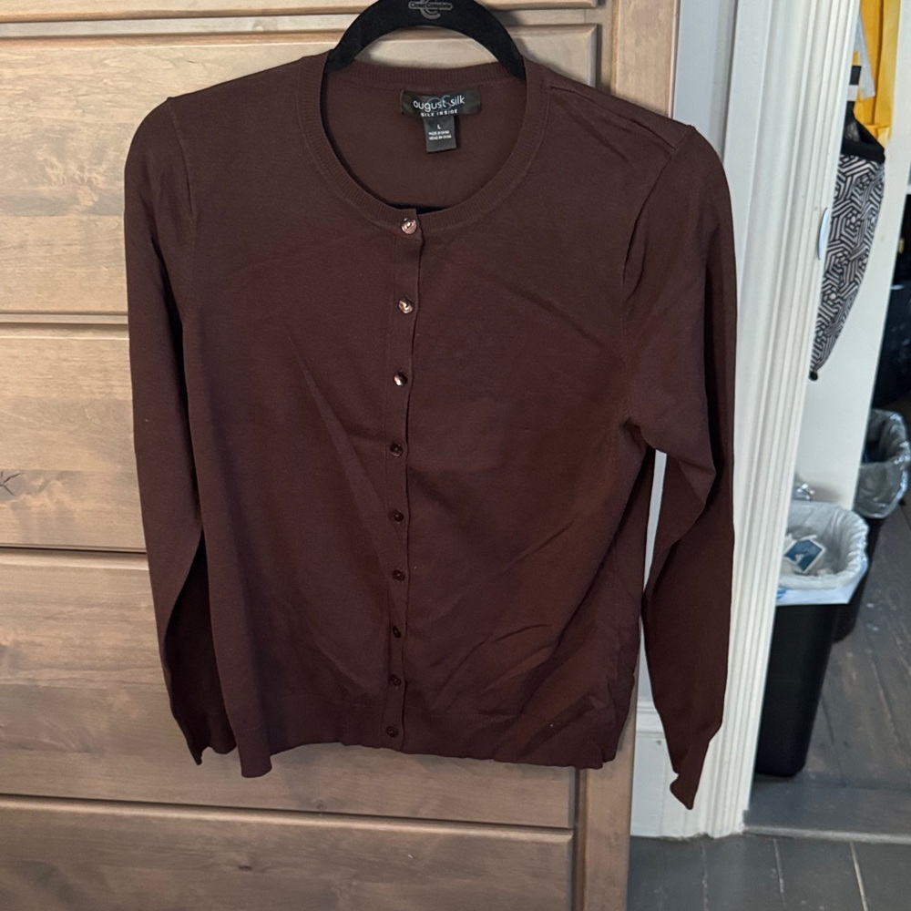August Silk Brown Cardigan Sweater